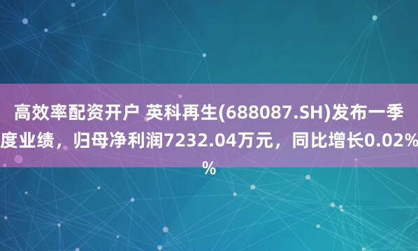 高效率配资开户 英科再生(688087.SH)发布一季度业绩，归母净利润7232.04万元，同比增长0.02%